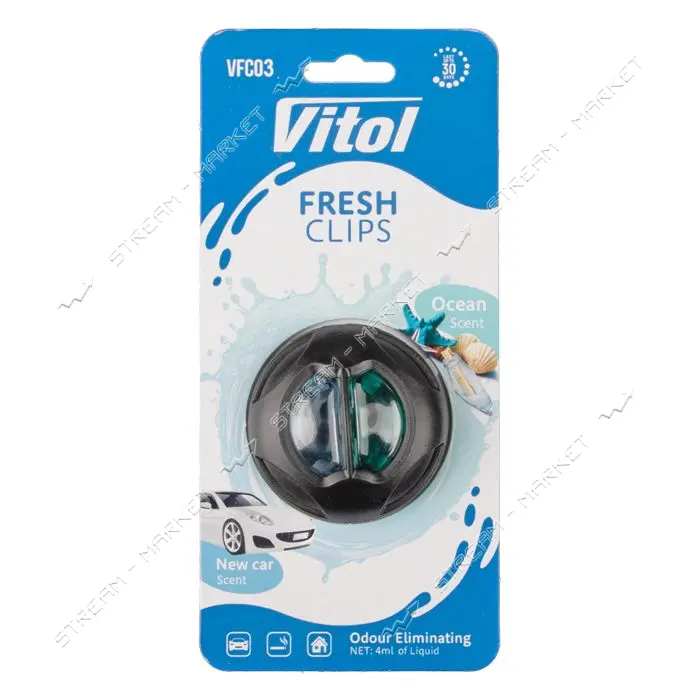 Освежитель воздуха Vitol на обдув Fresh Clips New car плюс Ocean