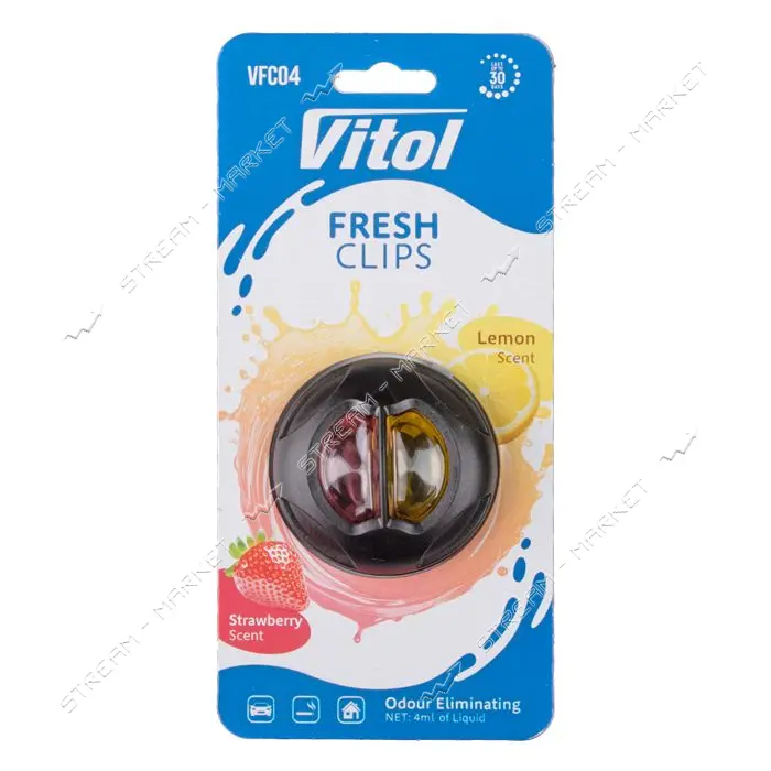 Освежитель воздуха Vitol на обдув Fresh Clips Strawberry плюс Lemon                                 