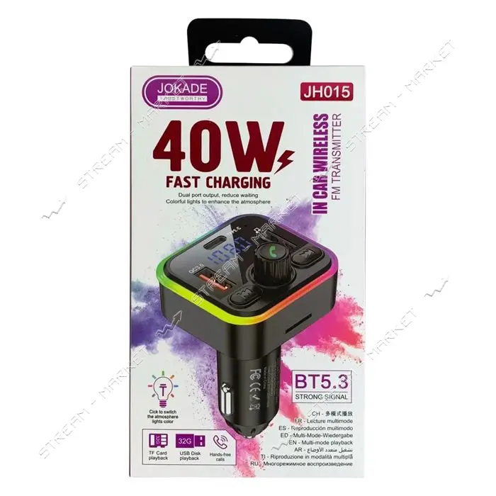 FM-трансмиттер Jokade JH015 40W/PD черный                                                           