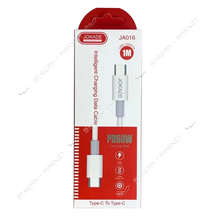 Кабель Jokade JA016 PD Type-C to Type-C 60W 1м белый