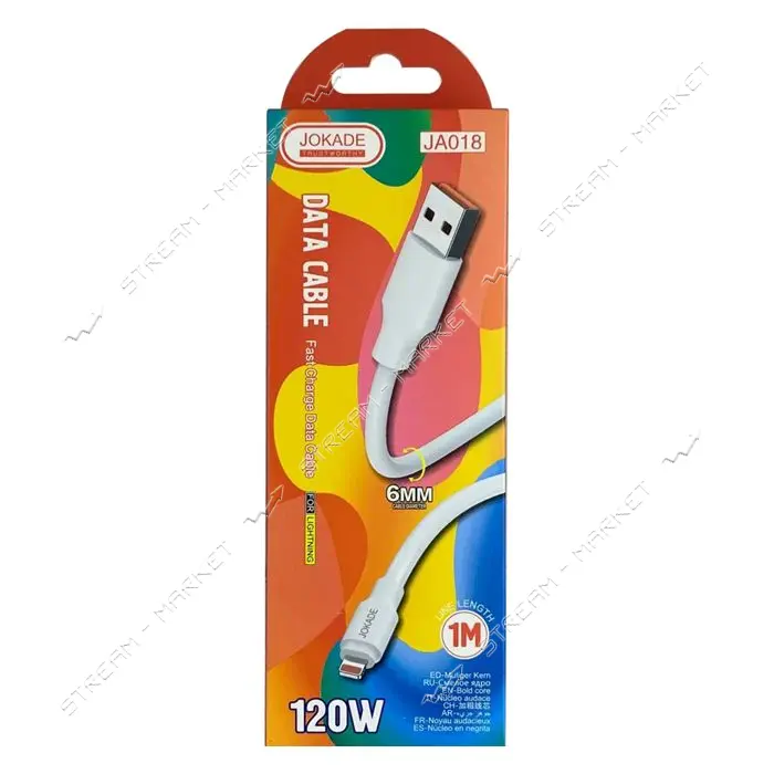 Кабель Jokade  JA018 PD Lightning 120W 1м белый                                                     