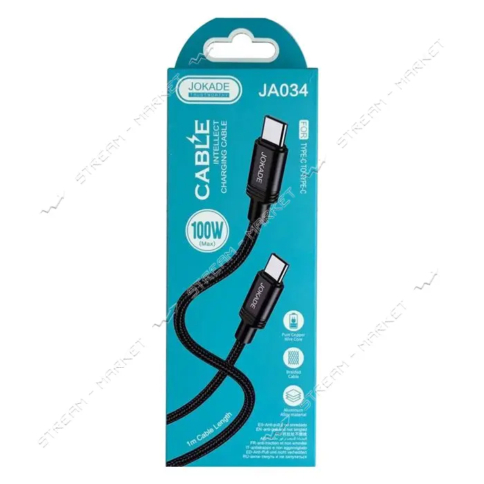 Кабель Jokade JA034 PD Type-C to Type-C 100W 1м черный                                              