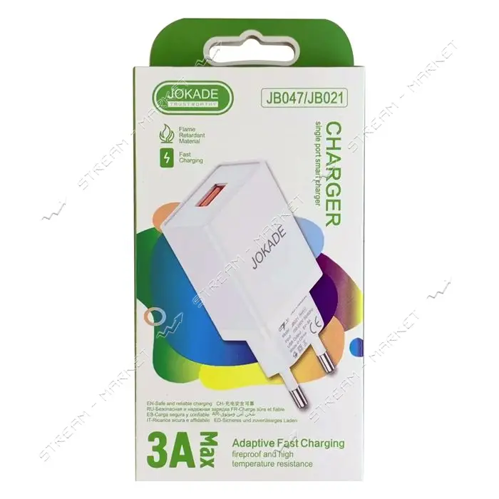 Сетевое зарядное устройство Jokade JB047/JB021 1USB/3А белое                                        