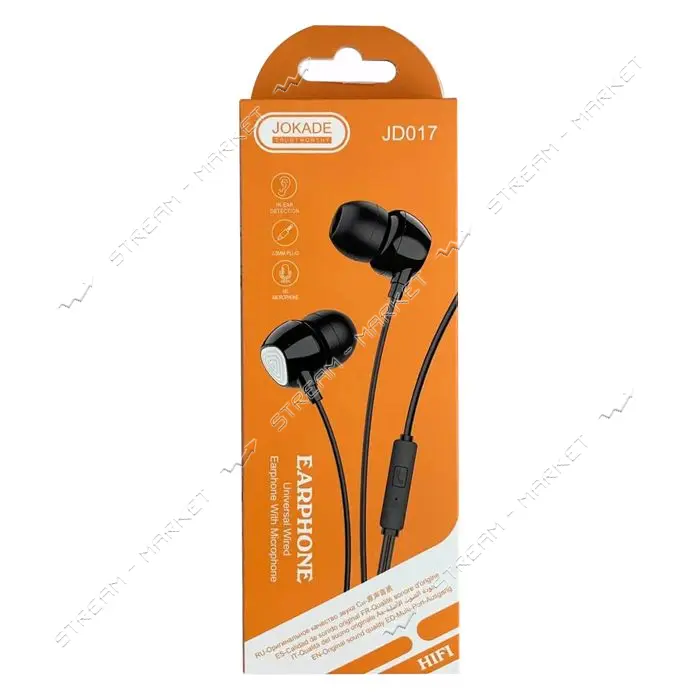 Проводные наушники Jokade с микрофоном JD017 EarPhone 3.5мм черные                                  