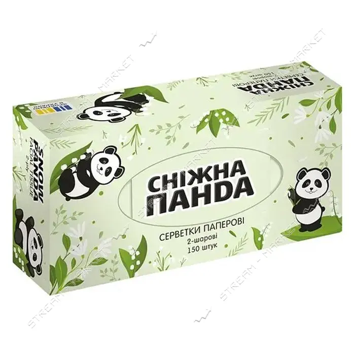 Салфетки косметические Снежная панда 2-слойные в коробке 150шт                                      