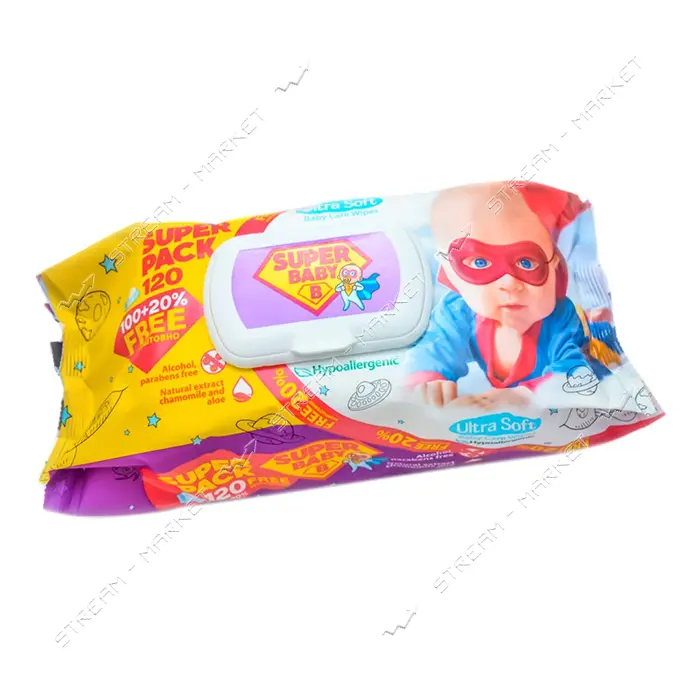Салфетки влажные Super Baby SuperPack Ромашка и Aлоэ вера 120шт