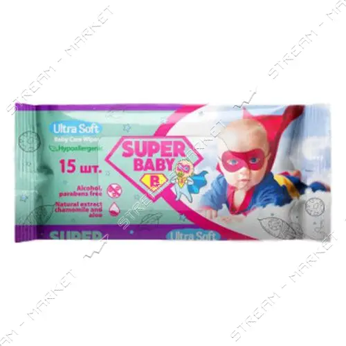 Салфетки влажные Super Baby SuperPack Ромашка и Aлоэ вера 15шт                                      