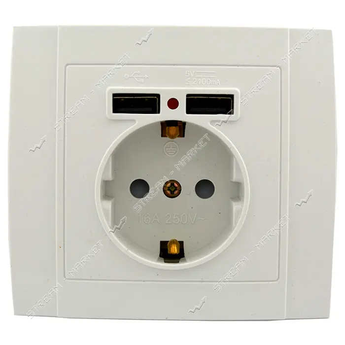 Розетка с заземлением Yaweitai YW-2530 2USB белая modern