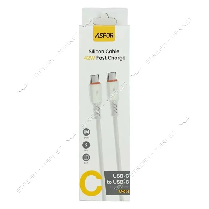 Кабель Aspor AC-60 Type-C to Type-C Silicone FC 42W 1м белый