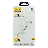 Сетевое зарядное устройство Aspor A809 65W PD QC 2 UCB C плюс USB A белый                           