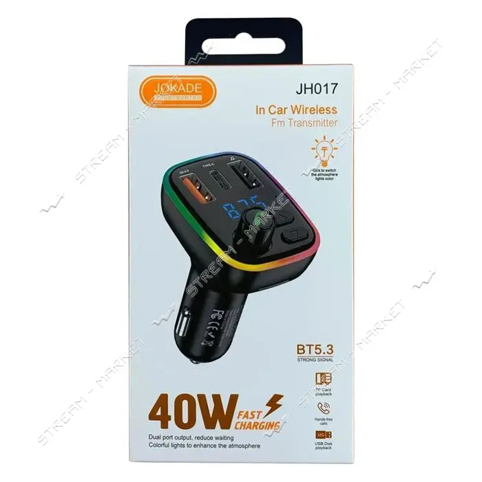 FM-трансмиттер Jokade JH017 40W/PD черный