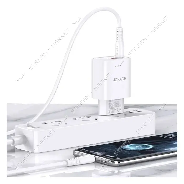 Сетевое зарядное устройство Jokade JB111 PD 45W плюс 22.5W USB-A плюс USB-C белый