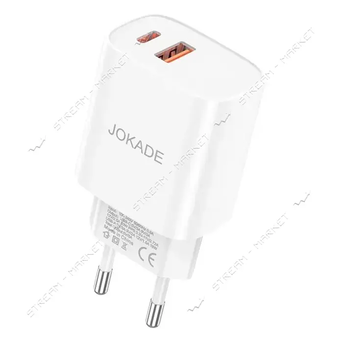 Сетевое зарядное устройство Jokade JB111 PD 45W плюс 22.5W USB-A плюс USB-C белый
