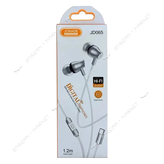 Проводные наушники Jokade с микрофоном JD065 з Type-C Connector серебро                             