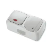 Блок выключатель с подсветкой/розетка с заземлением Viko 5599 Palmiye Water Proof серый             