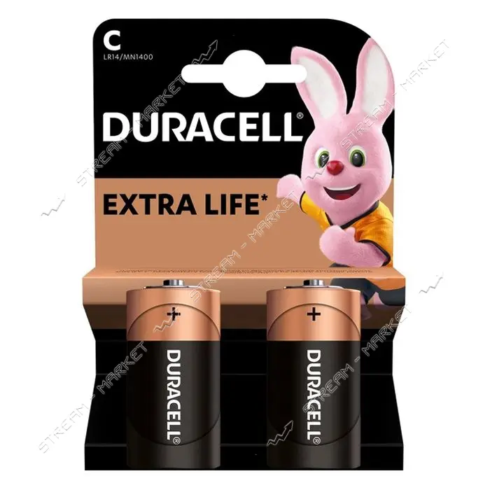 Батарейка Duracell щелочная С/LR14 средний бочонок 2шт блистер оригинал