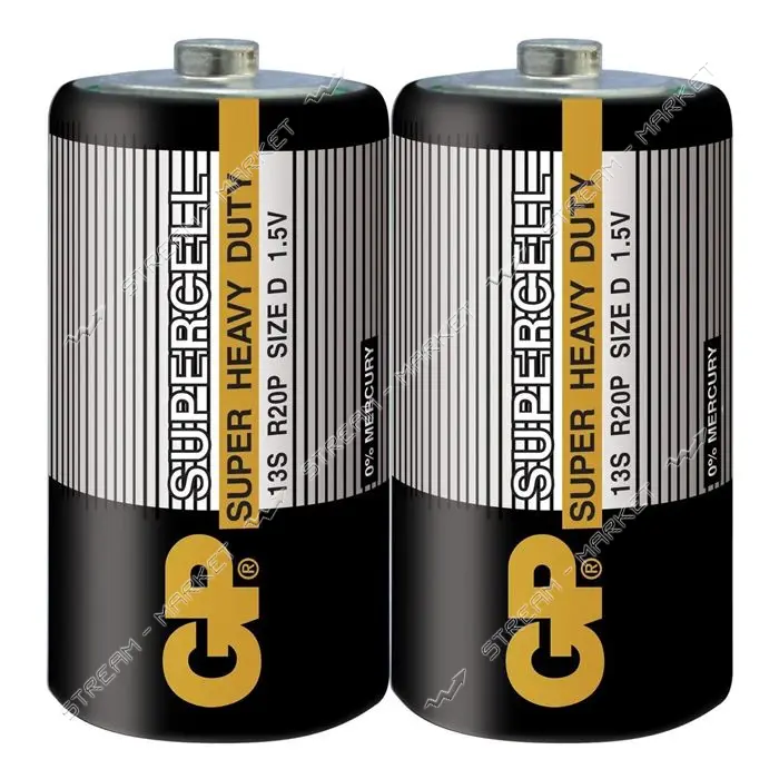 Батарейка GP Supercell солевая D/R20 большой бочонок 2шт