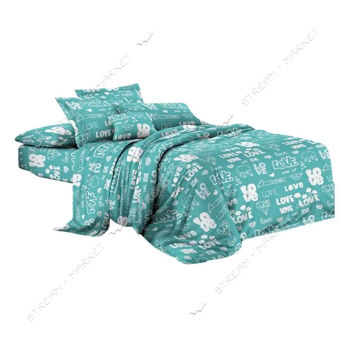 Постельное белье Textile House Бязь 65 200х220см евро бязь Love на голубом