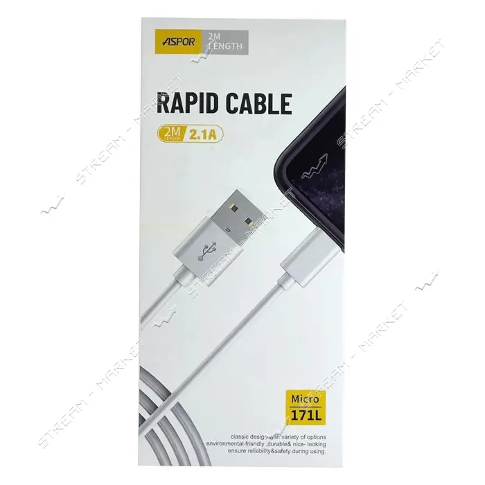 Кабель Aspor A171L Plus Micro USB 2м белый                                                          