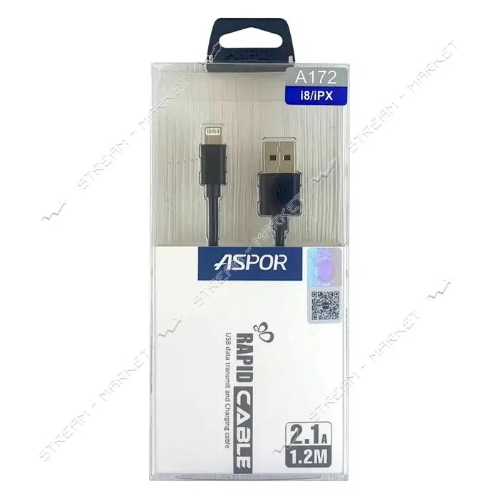 Кабель Aspor A172 Lightning 2.1А 1.2м черный                                                        