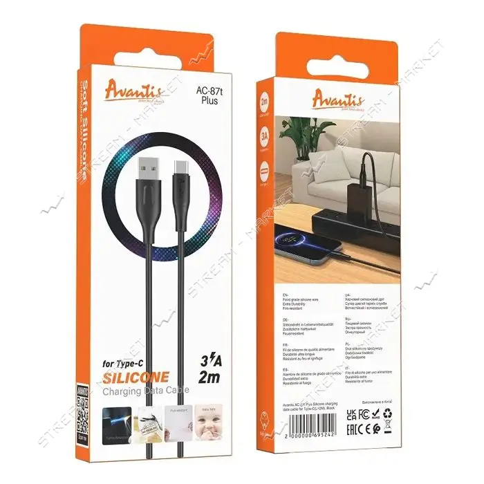 Кабель Avantis AC-87t Plus Type-C Silicone 2м черный                                                