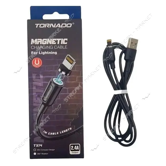Кабель Tornado Lighting TX14 Magnetic 2.4A 1м черный