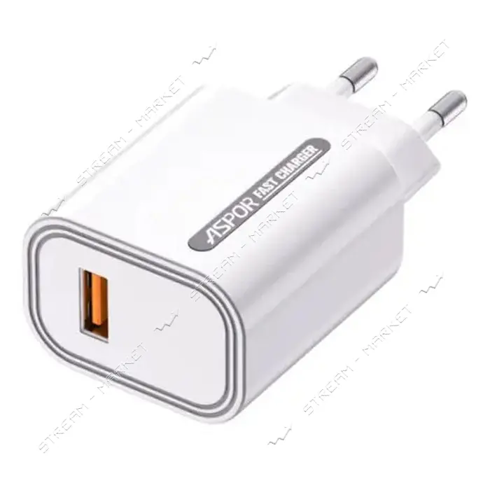 Сетевое зарядное устройство Aspor A803 USB/18W плюс USB кабель Type-C белое                         