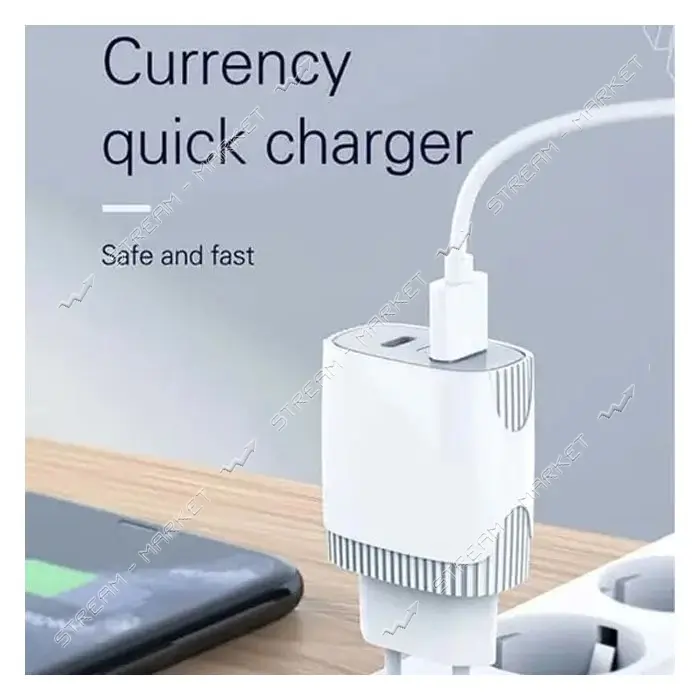 Сетевое зарядное устройство Aspor A815 PD QC3.0 20W PD плюс USB кабель Type-C to Lighting белое     