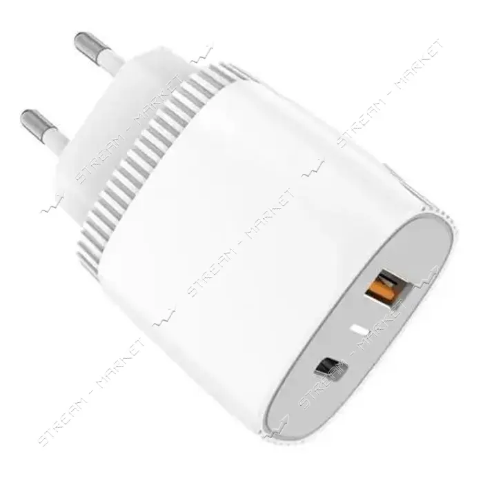 Сетевое зарядное устройство Aspor A816 USB/USB-C/3A/20W плюс кабель Type-C-Lightning белое          