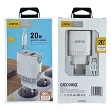 Сетевое зарядное устройство Aspor A816 USB/USB-C/3A/20W плюс кабель Type-C-Type-C белое