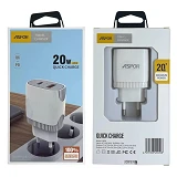Сетевое зарядное устройство Aspor A816 USB/USB-C/3A/20W белое                                       