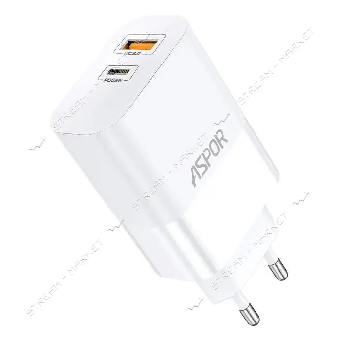 Сетевое зарядное устройство Aspor A851 65W PD QC USB C плюс A белое
