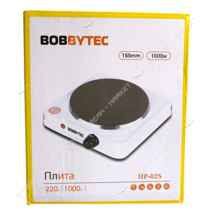 Электроплита Bobbytec HP-02S 1000Вт 1 конфорка блин белый                                           