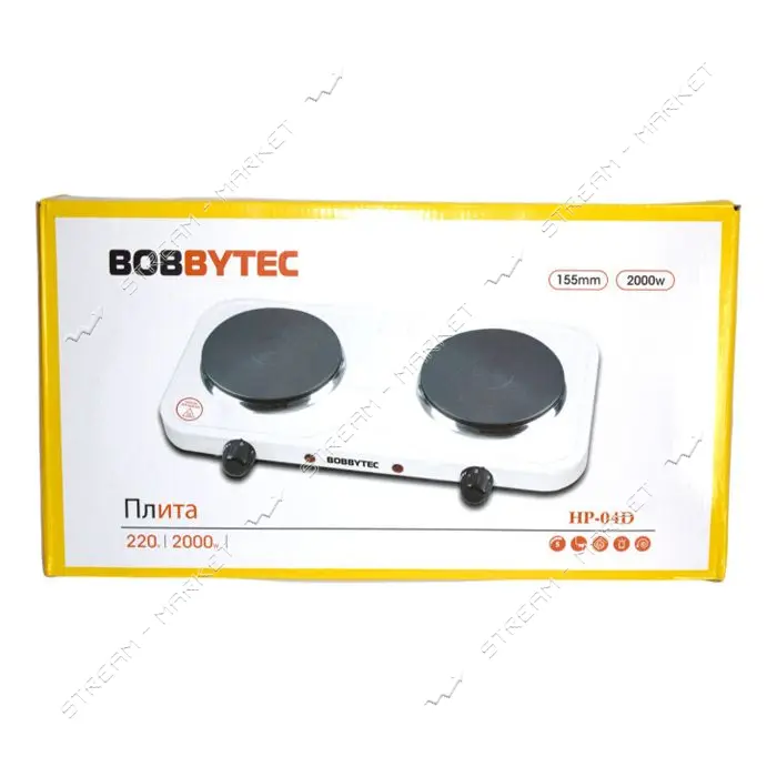 Электроплита Bobbytec HP-04D 2000Вт 2 конфорки блин белый                                           