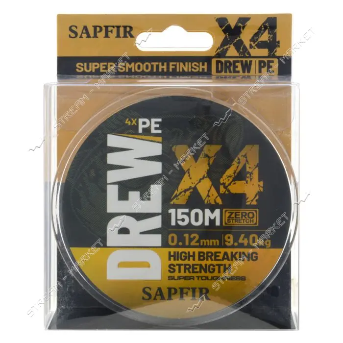 Шнур SAPFIR DREW X4 150мх0.12мм тест 9.4кг