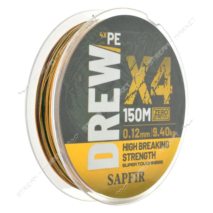 Шнур SAPFIR DREW X4 150мх0.12мм тест 9.4кг