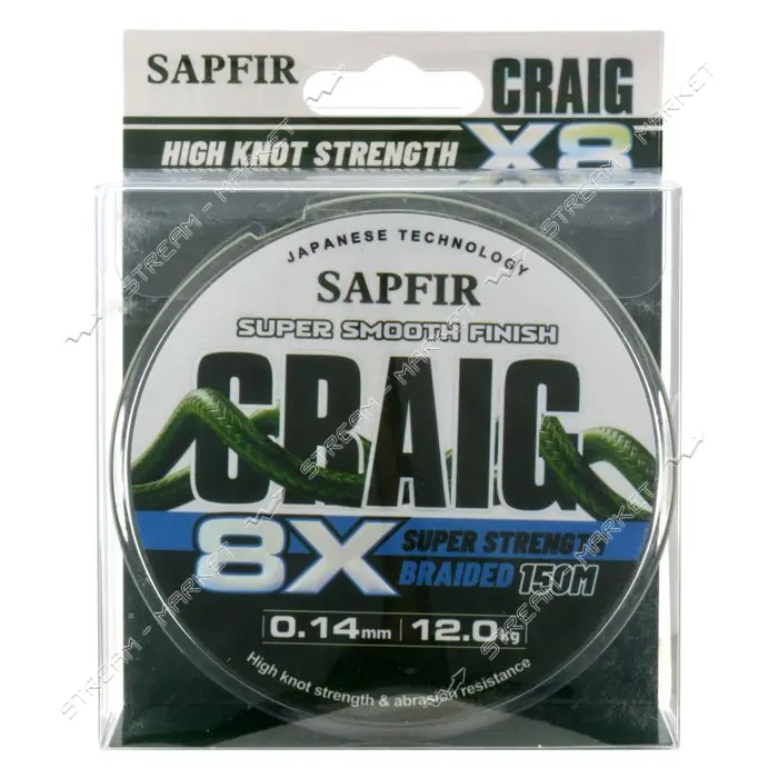 Шнур SAPFIR GRAIG 8X 150мх0.14мм тест 12кг