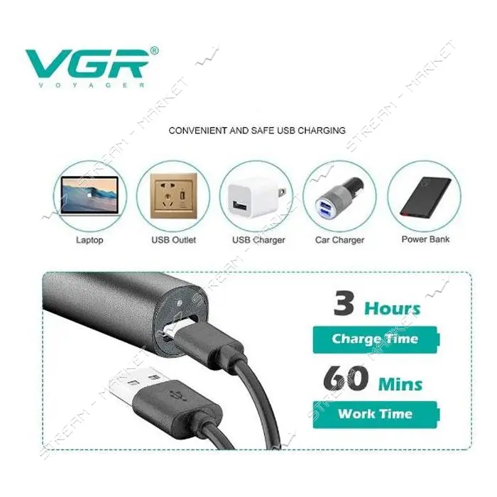 Триммер VGR 2 в 1 V-615 2 насадки для носа и ушей IPX4