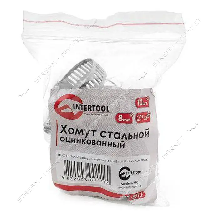 Хомут Intertool TC-0011 стальной оцинкованный 8мм d11-20мм 10шт