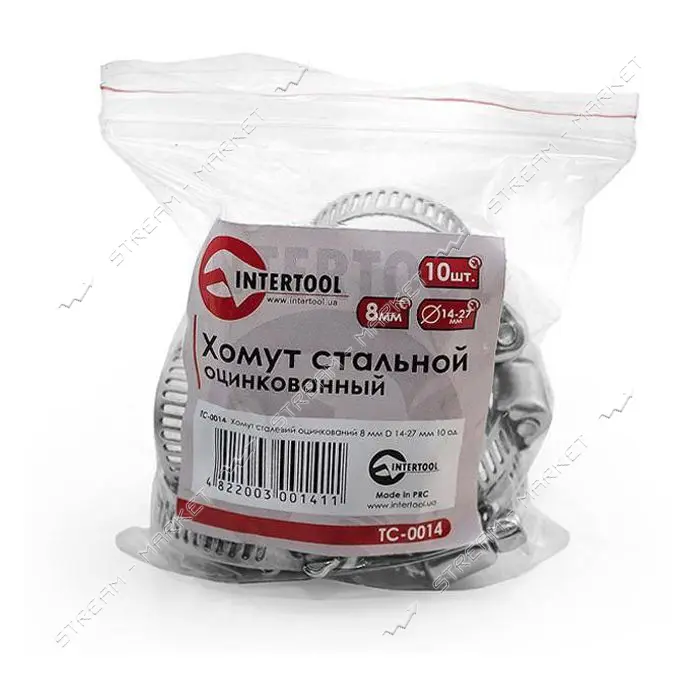 Хомут стальной оцинкованный Intertool TC-0014 8мм d14-27мм