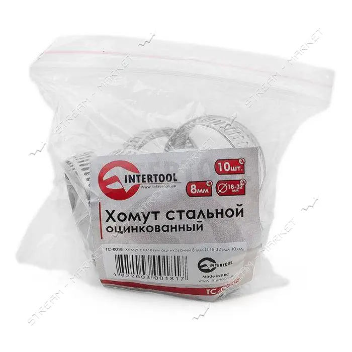 Хомут стальной оцинкованный Intertool TC-0018 8мм d18-32мм