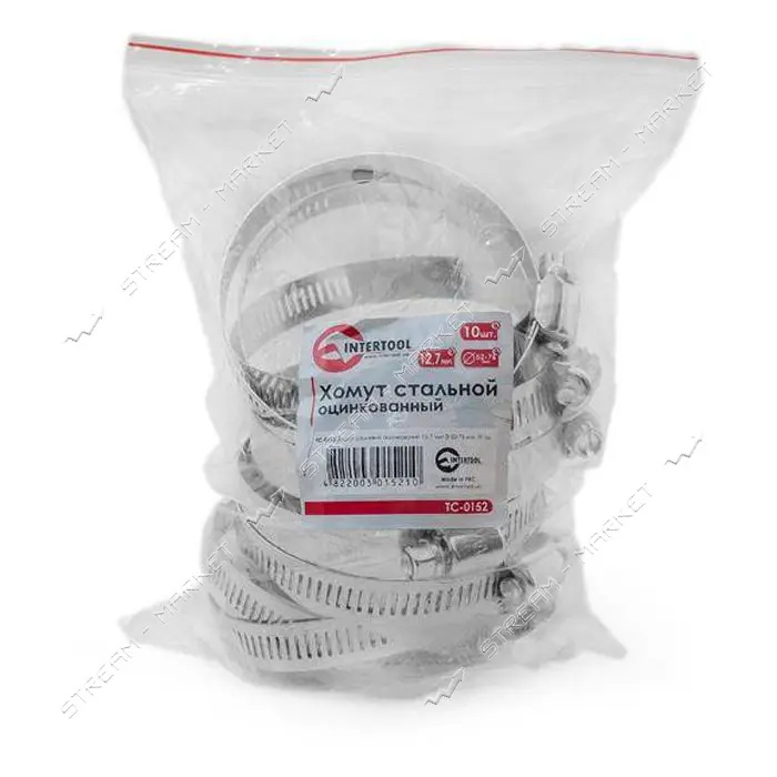 Хомут стальной оцинкованный Intertool TC-0116 12.7мм d52-76мм                                       