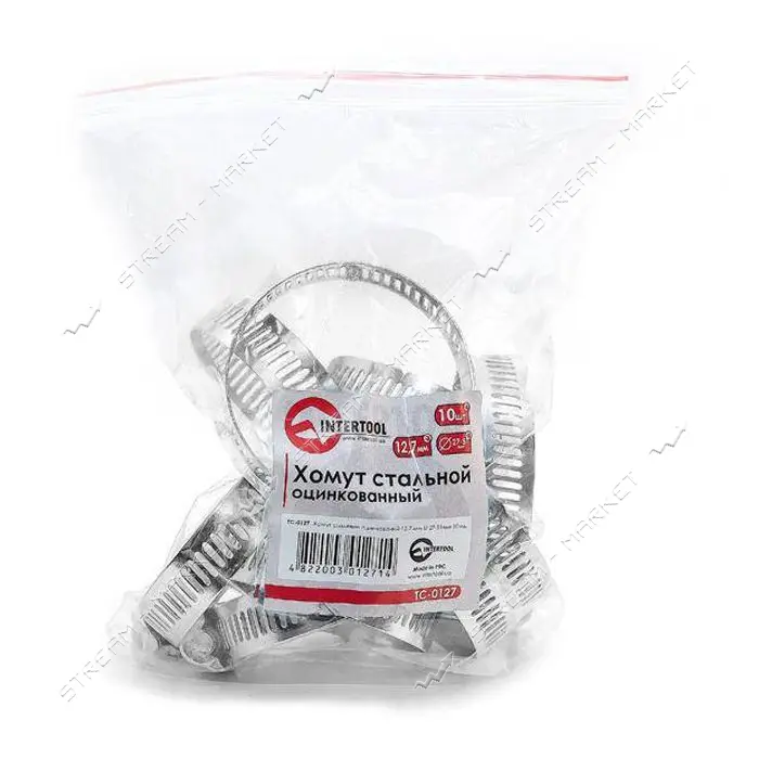 Хомут стальной оцинкованный Intertool TC-0127 12.7мм d27-51мм 10шт