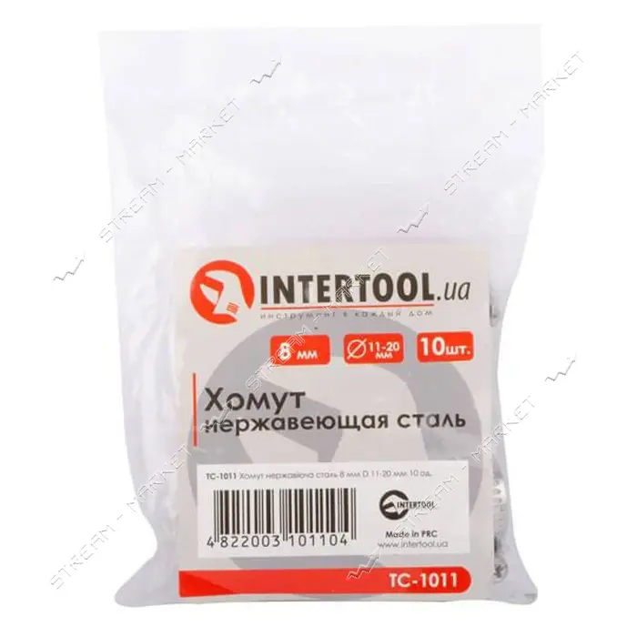 Хомут Intertool TC-1011 нержавеющая сталь 8мм 10шт d11-20мм