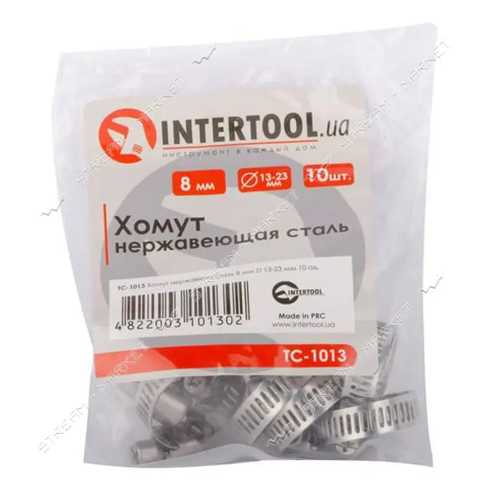 Хомут Intertool TC-1013 нержавеющая сталь 8мм 10шт d13-23мм