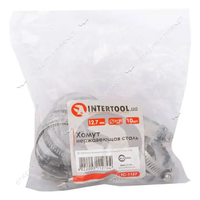 Хомут Intertool TC-1127 нержавеющая сталь 12.7мм 10шт d27-51мм