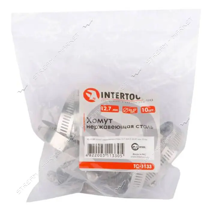 Хомут Intertool TC-1133 нержавеющая сталь 12.7мм 10шт d33-57мм                                      