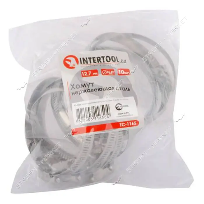 Хомут Intertool TC-1165 нержавеющая сталь 12.7мм 10шт d65-89мм