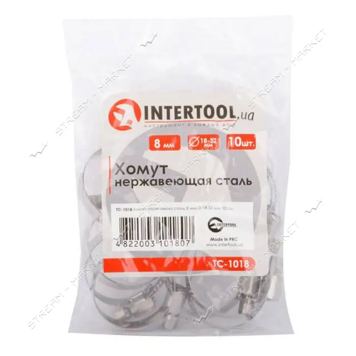 Хомут Intertool TC-1018 нержавеющая сталь 8мм 10шт d18-32мм