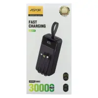 Портативное зарядное устройство Aspor A317 Fast Charge 30000mAh 22.5W плюс 3 кабеля черный          